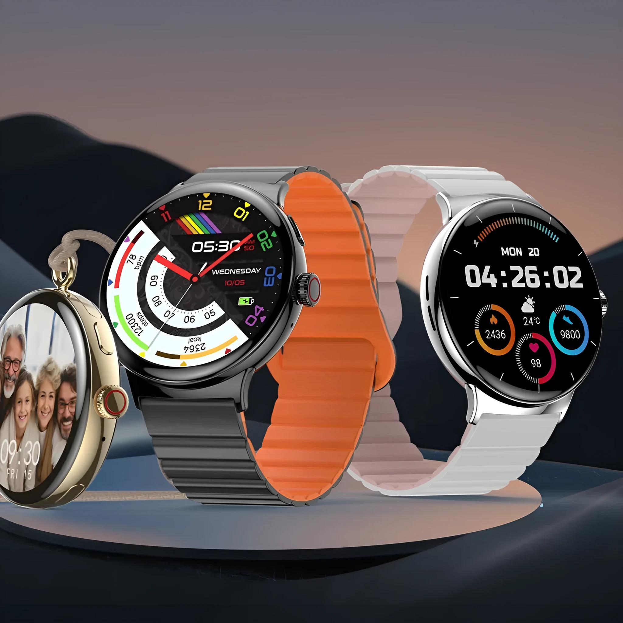 Smart watch lanyard design with AMOLED screen, Bluetooth calling, health monitoring, in Black colour