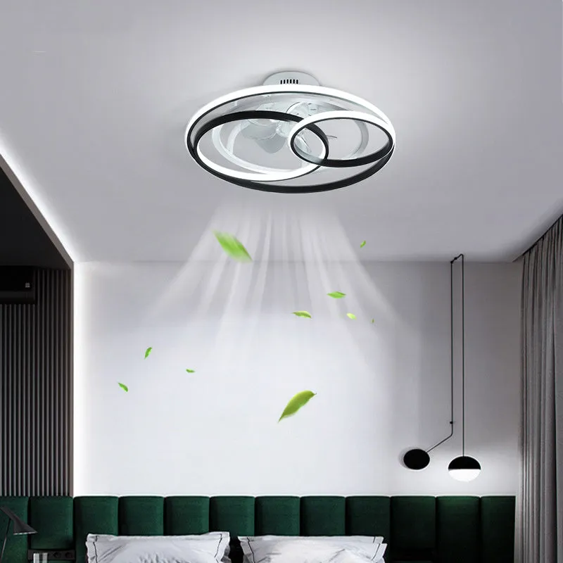 48cm diameter ceiling fan with light in Nordic style, featuring metal blades and an acrylic lampshade.