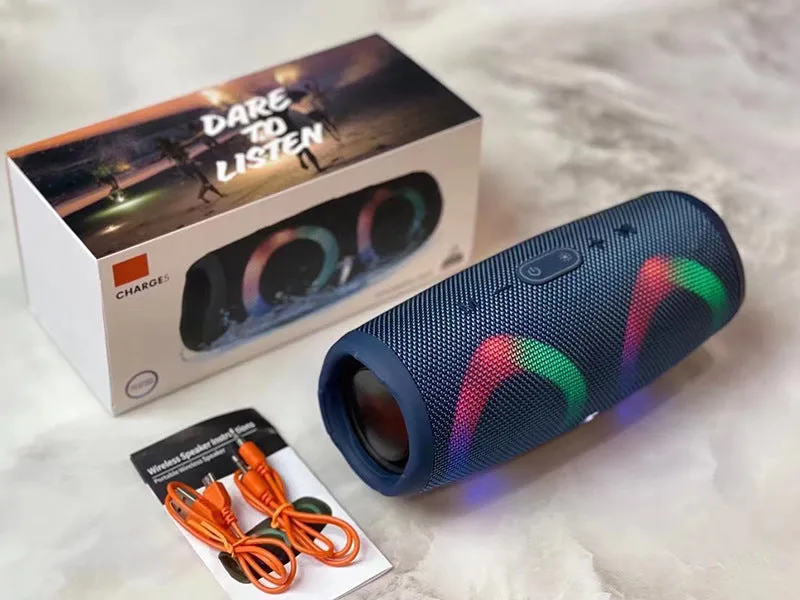 Outdoor subwoofer with RGB colourful lights and IPX4 waterproof rating, available in blue