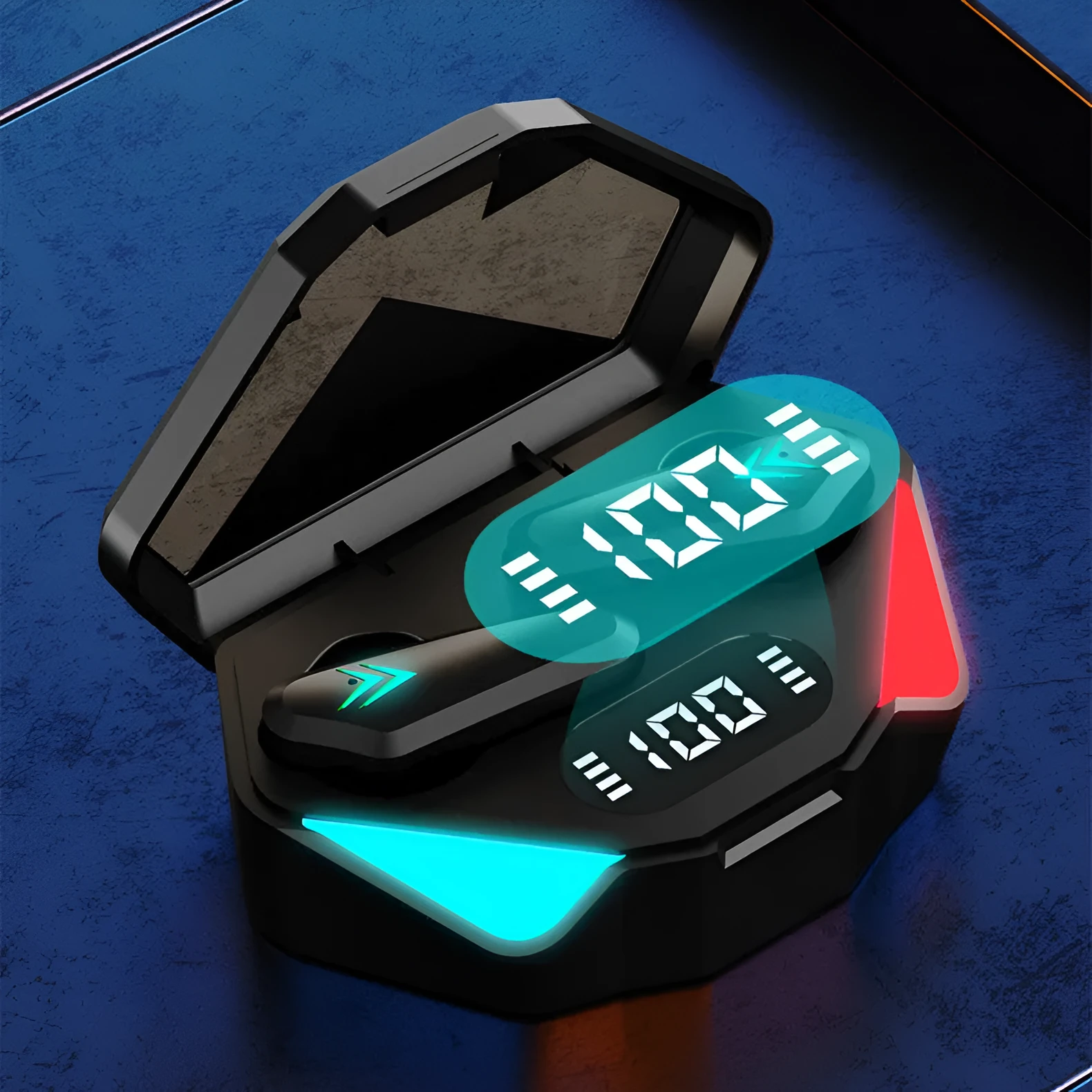 Sports gaming low-latency digital display Bluetooth headset in black with earplug style