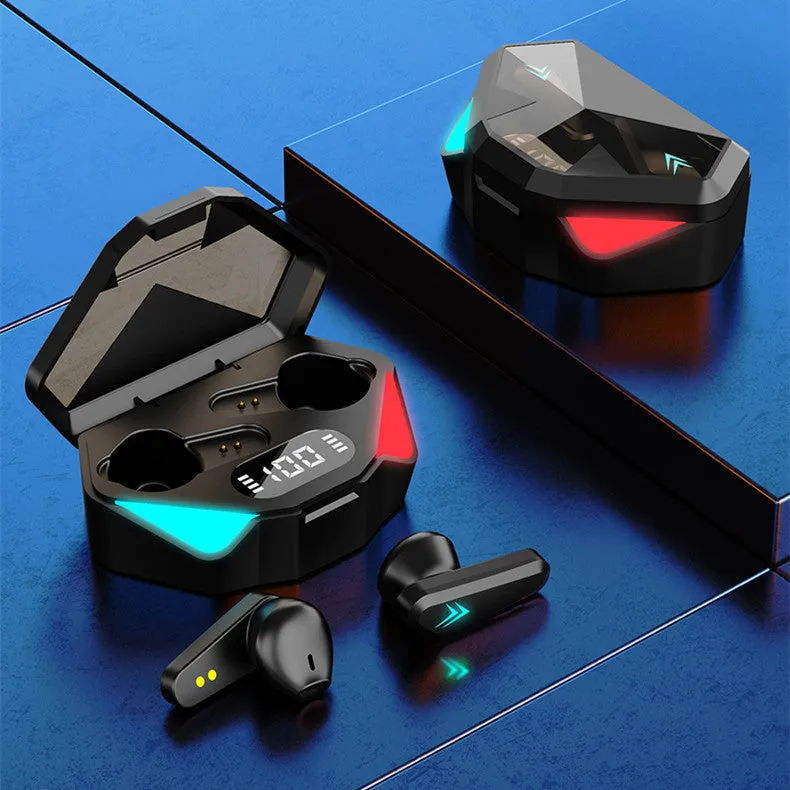 Sports gaming low-latency digital display Bluetooth headset in black with earplug style