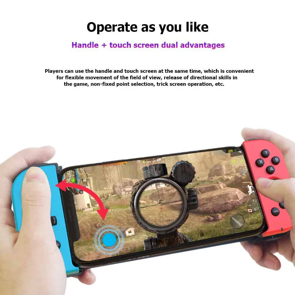 X6 wireless Bluetooth 4.0 telescopic game controller with 19 keys, red and blue colour, for PUBG Mobile on Android and iPhone