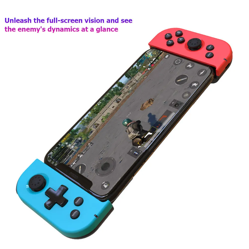 X6 wireless Bluetooth 4.0 telescopic game controller with 19 keys, red and blue colour, for PUBG Mobile on Android and iPhone