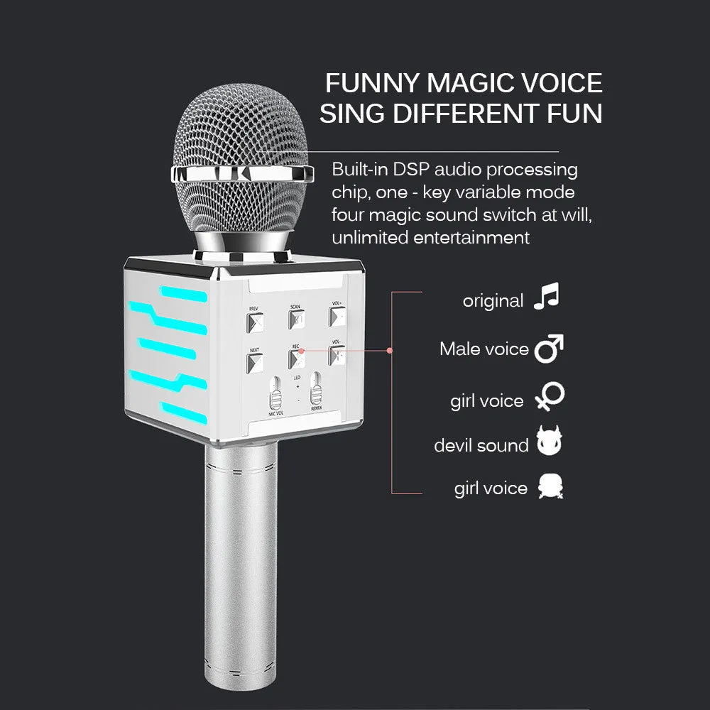 Wireless Bluetooth condenser microphone in gold finish with super cardioid pickup pattern and 25cm dimensions