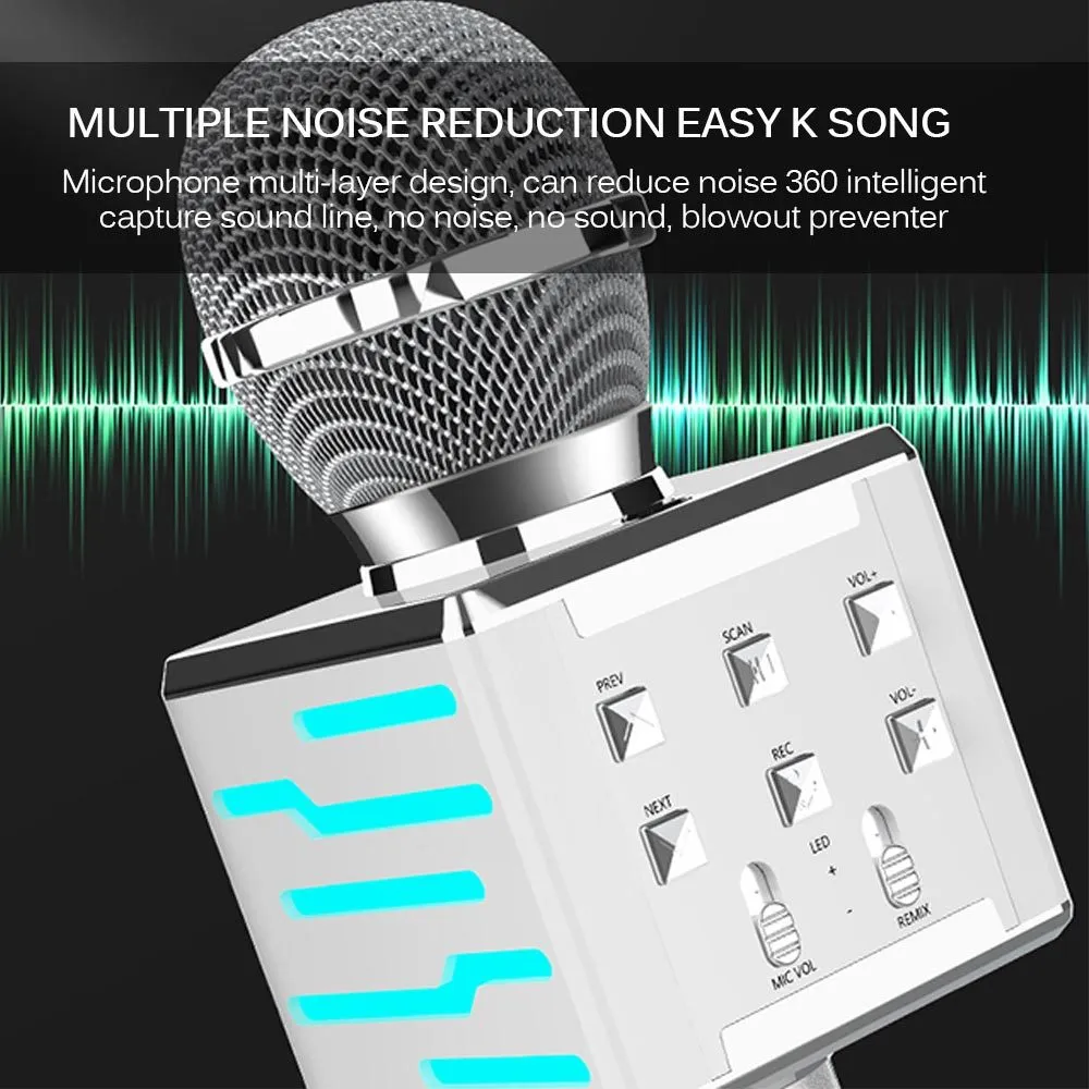 Wireless Bluetooth condenser microphone in gold finish with super cardioid pickup pattern and 25cm dimensions
