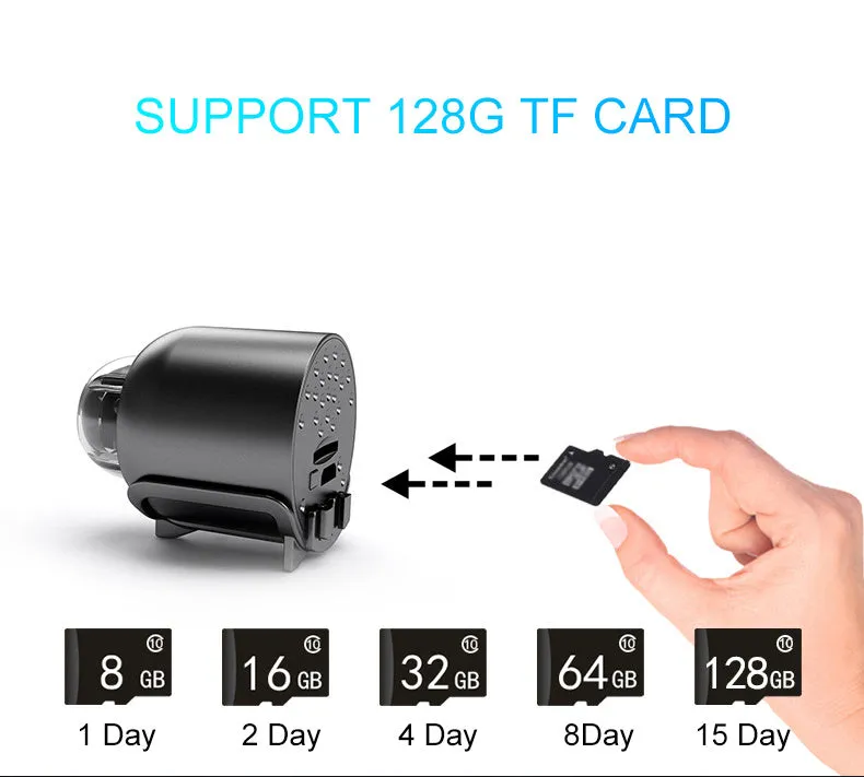 Black cylindrical 1080P WiFi indoor camera with infrared night vision and human detection, 2.8mm lens