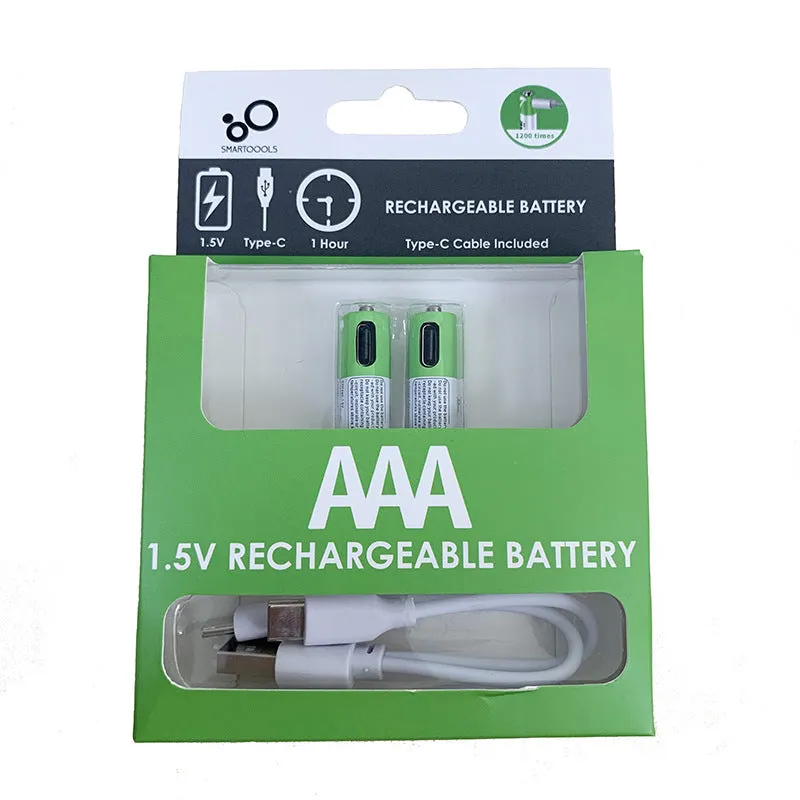 AA and AAA rechargeable lithium batteries with USB charging cable and indicator light