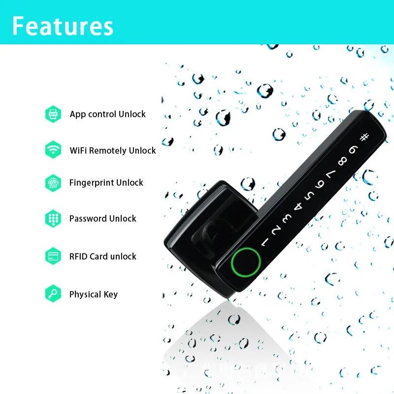 Smart Bluetooth fingerprint lock N1TY in Graffiti Bluetooth colour for wooden doors with Tuya app control and 150 fingerprint storage
