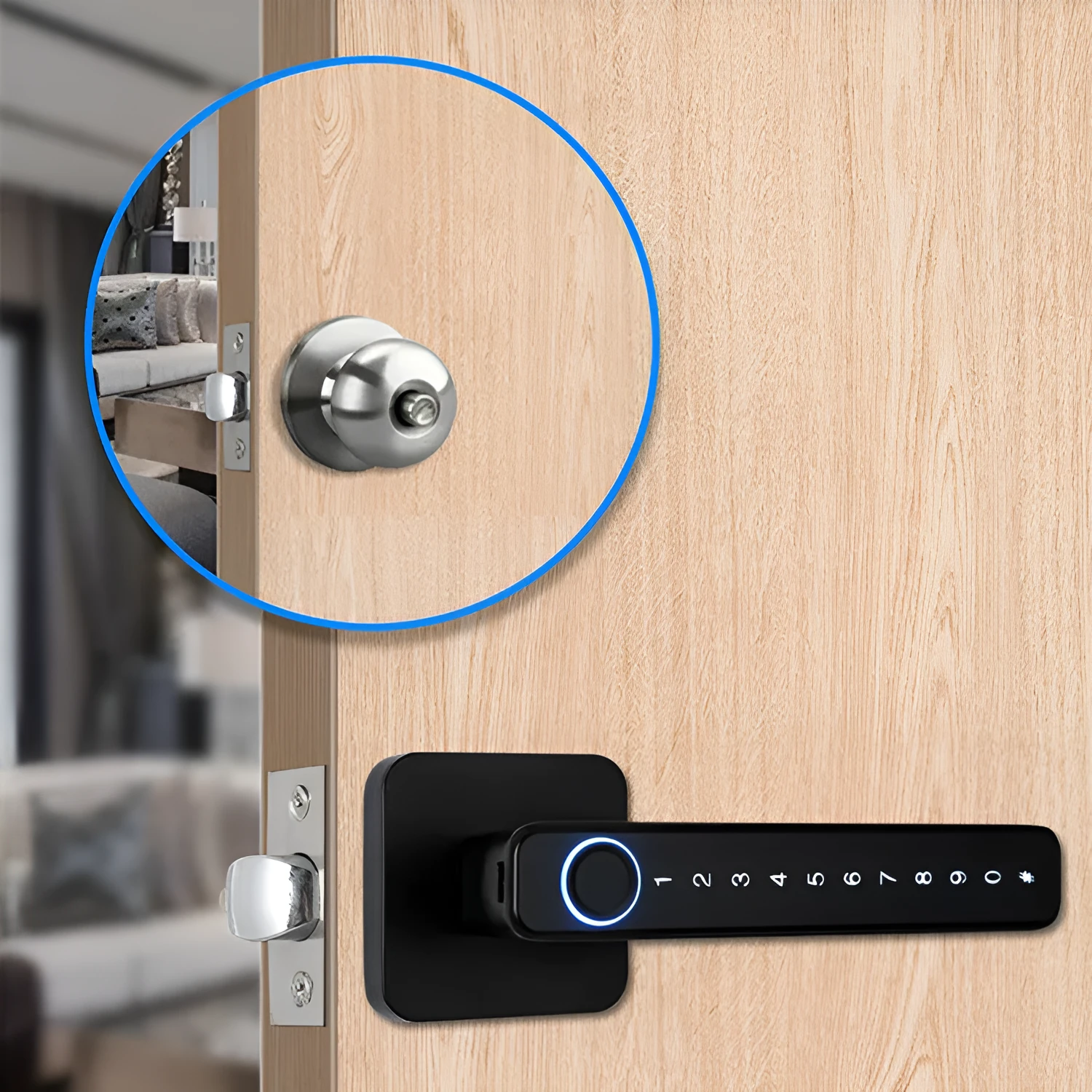 Smart Bluetooth fingerprint lock N1TY in Graffiti Bluetooth colour for wooden doors with Tuya app control and 150 fingerprint storage