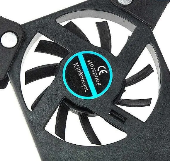 Rotatable USB cooling fan pad with two fans and alloy foldable construction for laptops 8-14 inch