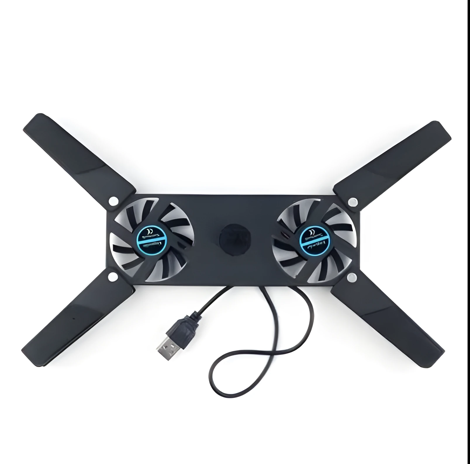 Rotatable USB cooling fan pad with two fans and alloy foldable construction for laptops 8-14 inch