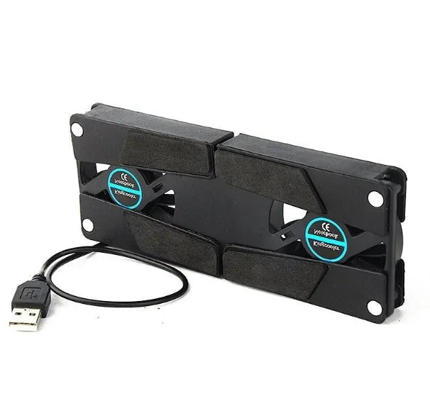 Rotatable USB cooling fan pad with two fans and alloy foldable construction for laptops 8-14 inch