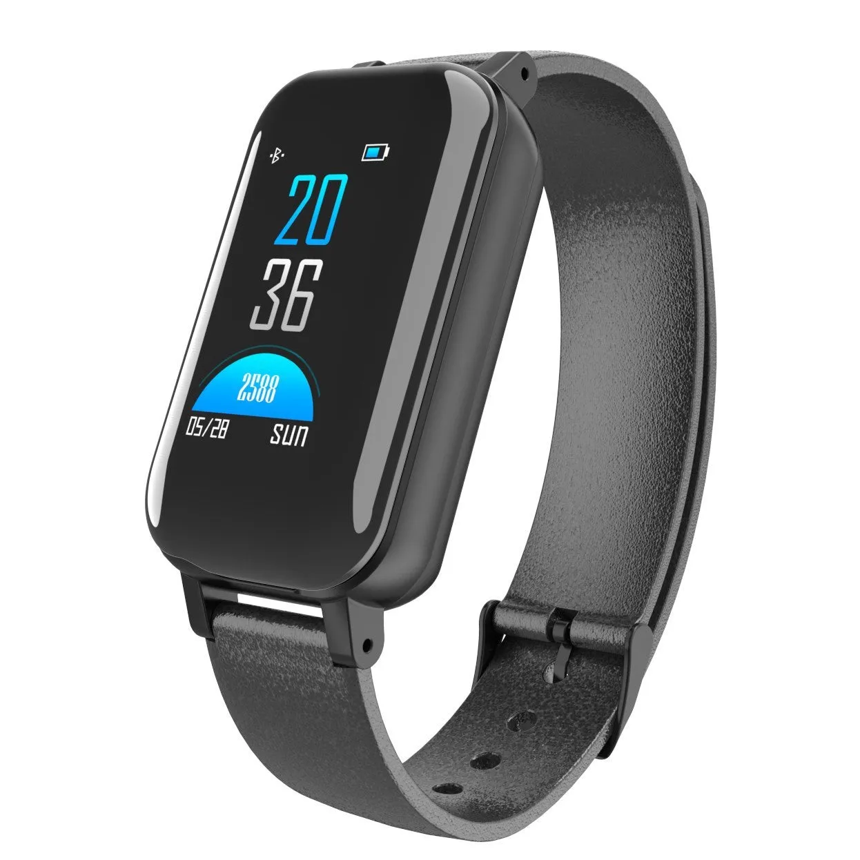 Intelligent environment smart bracelet with 0.96 inch colour display on a wrist, in black, with tentacle style band