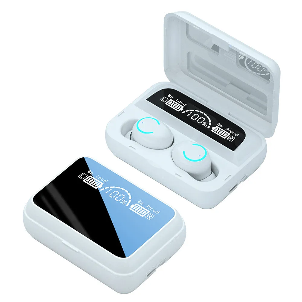 Mini sports in-ear Bluetooth headset with charging bay in black, touch controls, and magnetic nano-charging