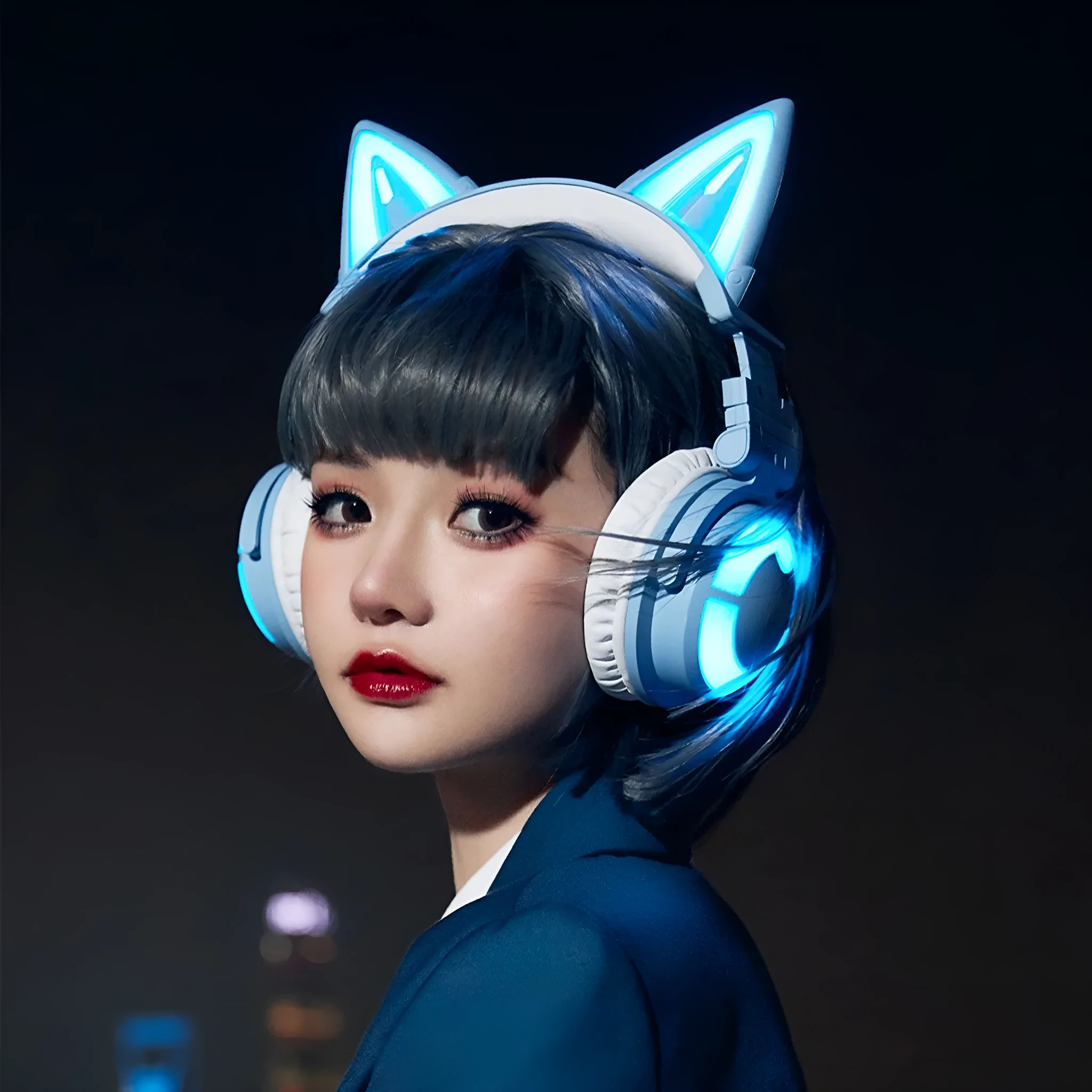 Cute Girl Game Gaming White Wireless Headset with microphone in Elf Black 3G colour