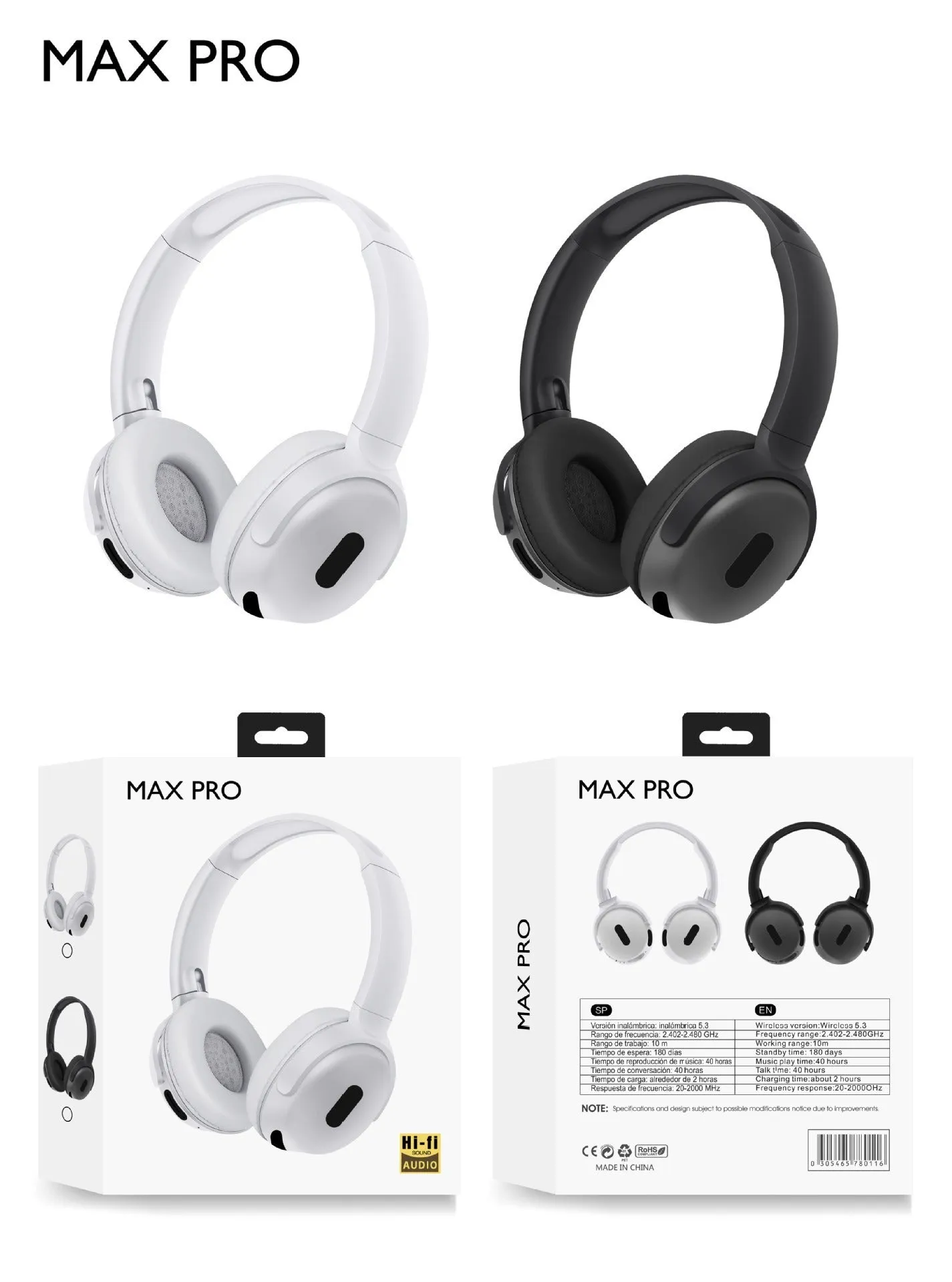 Foldable wireless Bluetooth headphones in black with over-ear design and folding hinge for travel storage