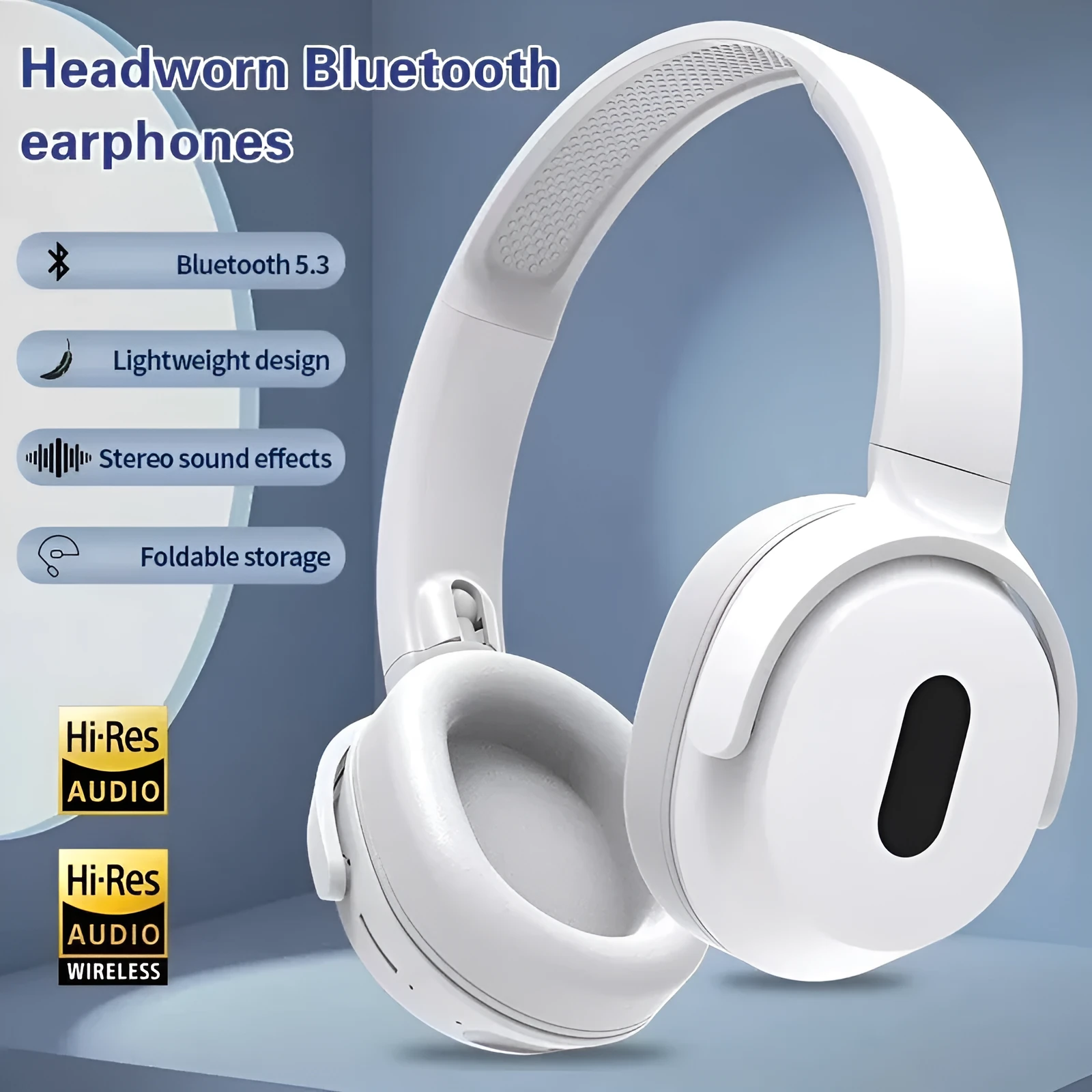 Foldable wireless Bluetooth headphones in black with over-ear design and folding hinge for travel storage