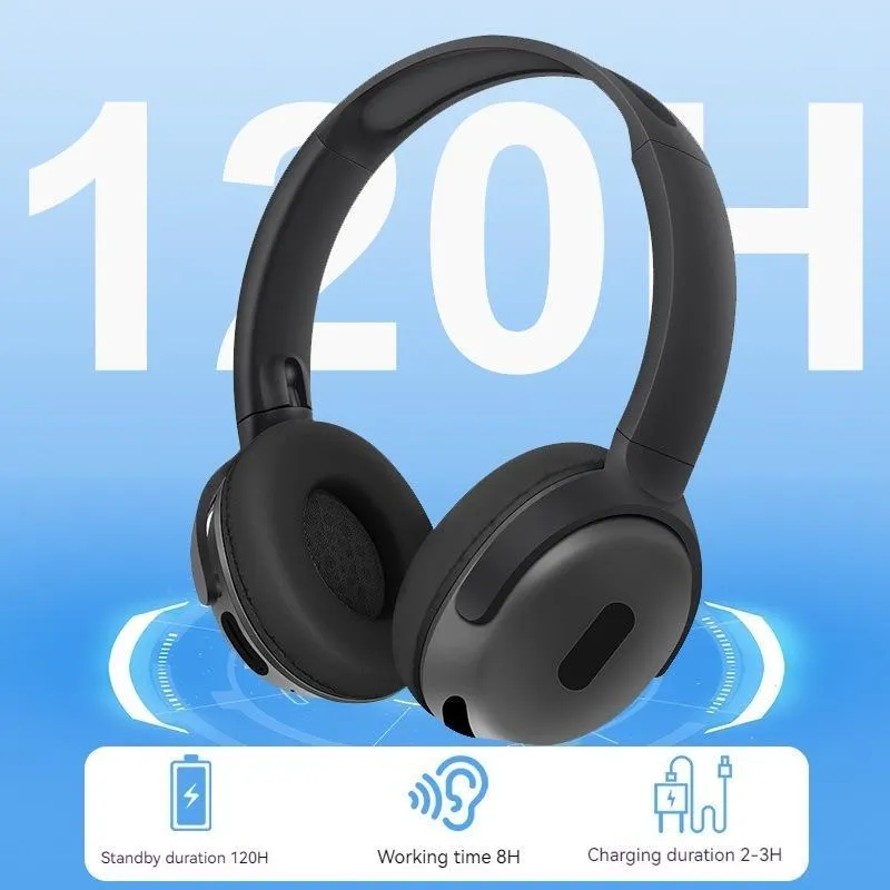 Foldable wireless Bluetooth headphones in black with over-ear design and folding hinge for travel storage