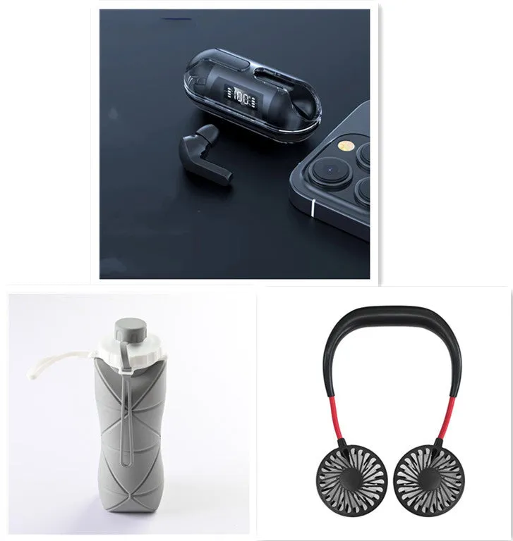 Air13 Pro fully transparent Bluetooth earbuds with 8mm horn and charging box in black