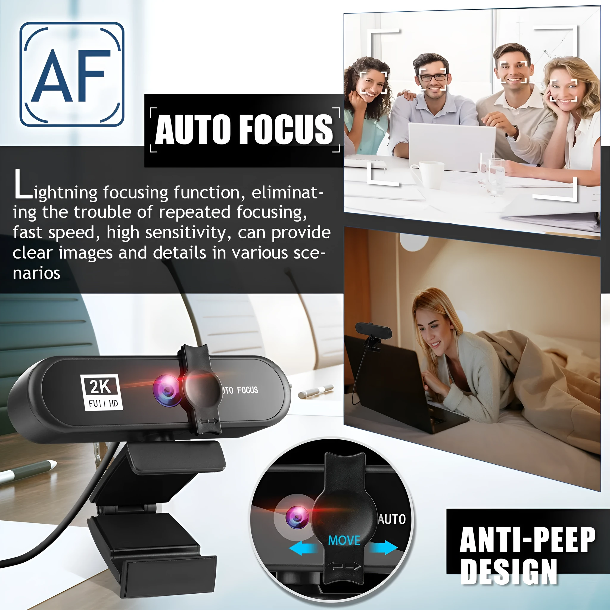 Beauty 4K auto-focus USB webcam with stereo microphone and LED fill light on a white background