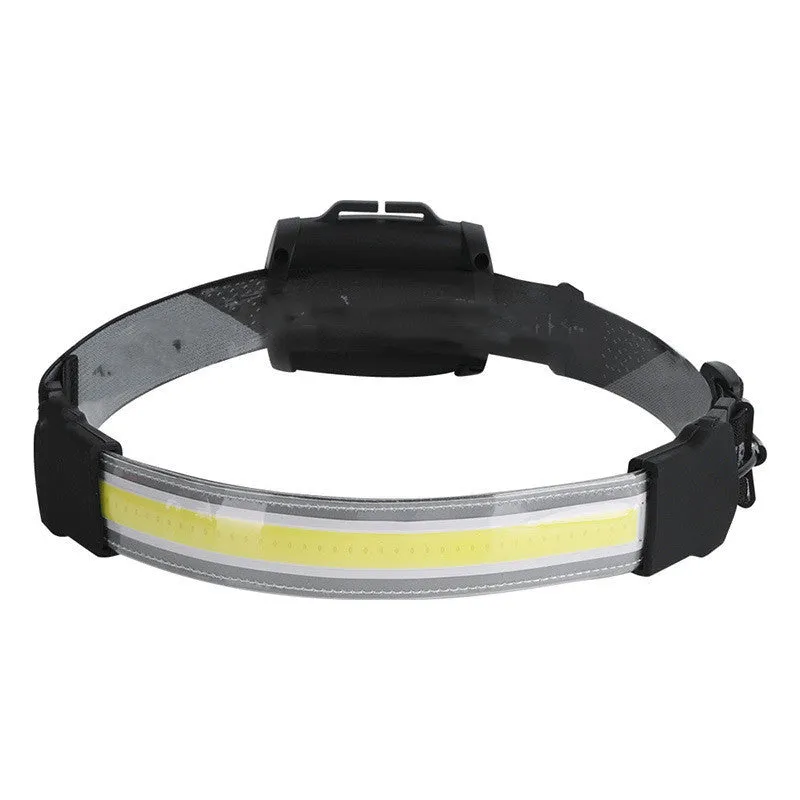 Black rechargeable Cob LED headlamp with adjustable headband and Micro USB cable