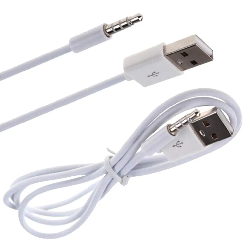 White 18cm USB 2.0 to 3.5mm AUX audio converter cable for car stereo with male jack and female USB connectors