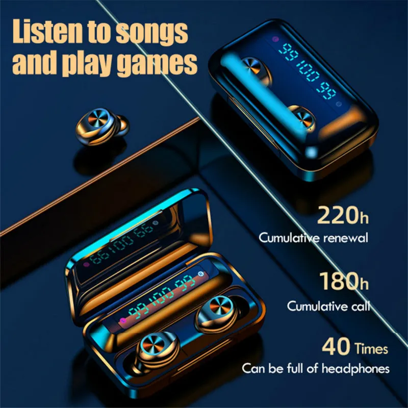 9D stereo in-ear headphones in black with PC material and red blue button lighting