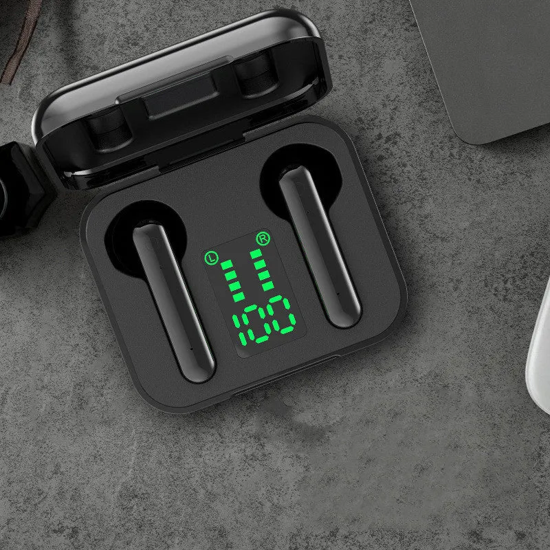 Wireless semi-in-ear headphones in black with charging case, 30mAh battery, 3-hour use