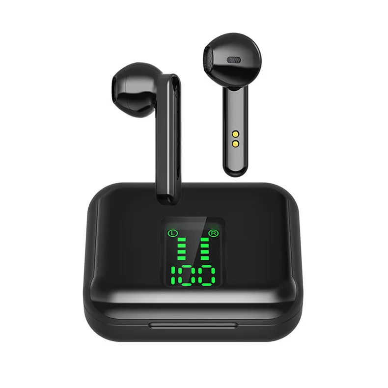Wireless semi-in-ear headphones in black with charging case, 30mAh battery, 3-hour use