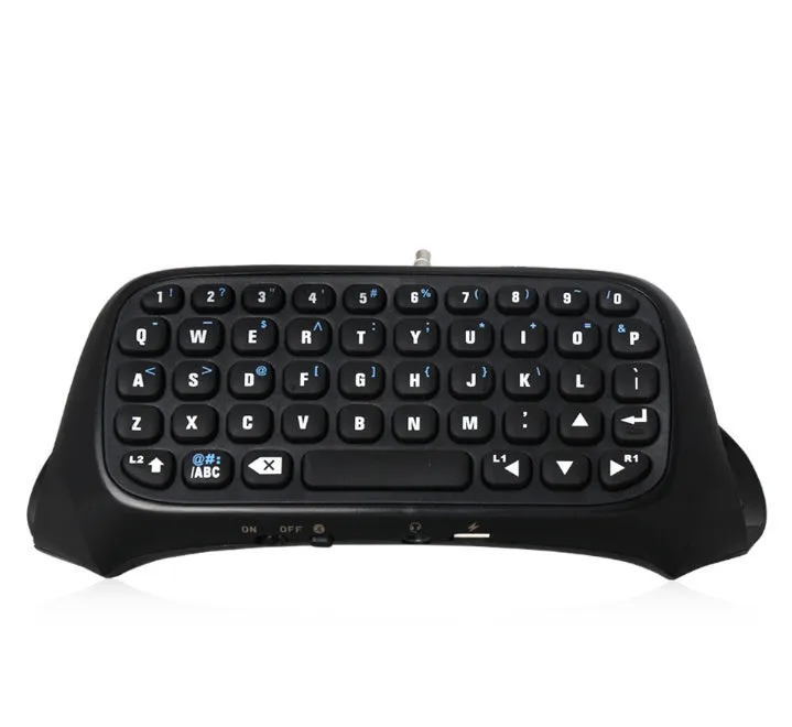 Black Bluetooth gamepad keyboard with voice chat input for PS4 console, 17.2 cm long