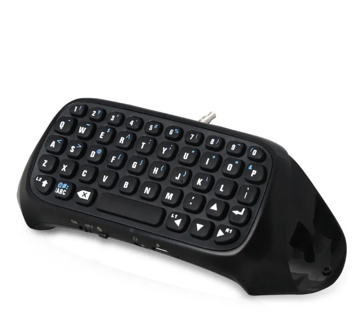 Black Bluetooth gamepad keyboard with voice chat input for PS4 console, 17.2 cm long