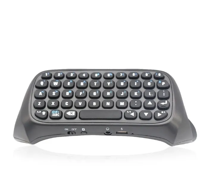 Black Bluetooth gamepad keyboard with voice chat input for PS4 console, 17.2 cm long