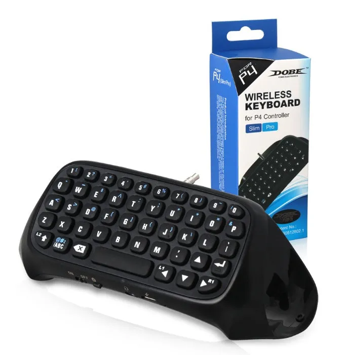 Black Bluetooth gamepad keyboard with voice chat input for PS4 console, 17.2 cm long
