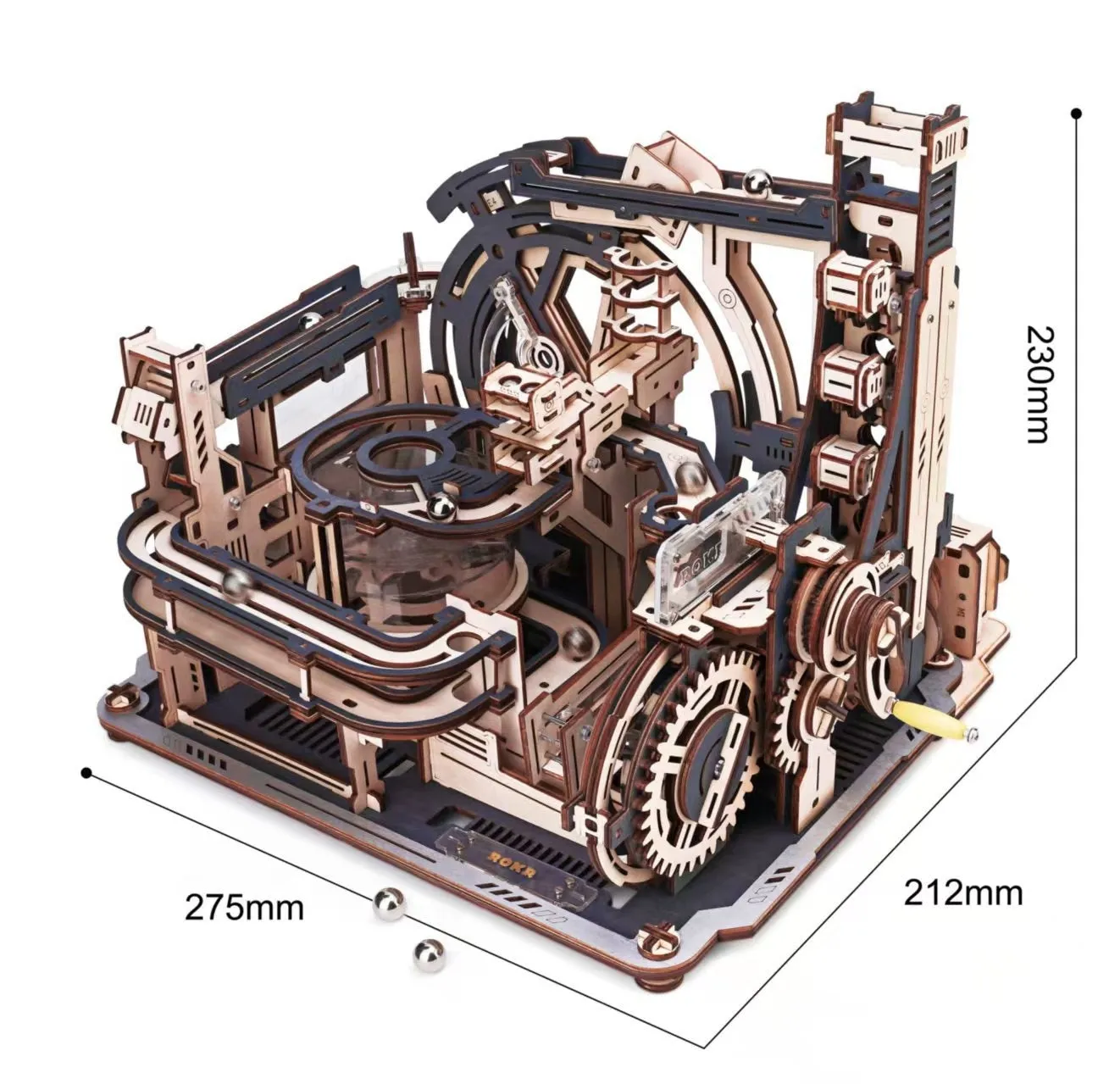 Wooden film projector 3D puzzle with hand crank and fully mechanical gear assembly