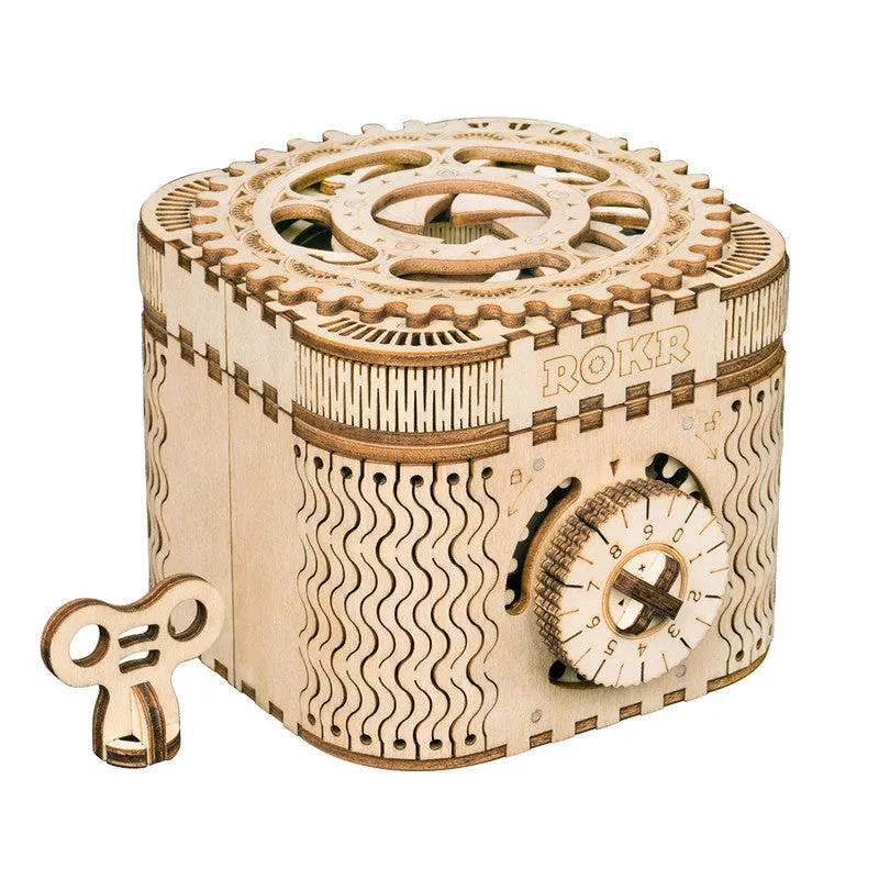Wooden film projector 3D puzzle with hand crank and fully mechanical gear assembly