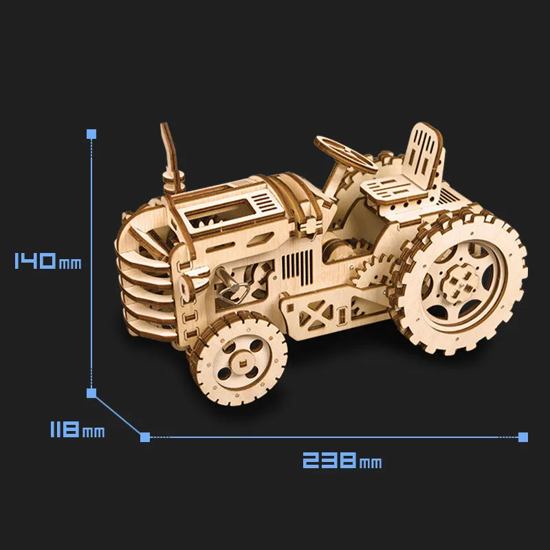 Wooden film projector 3D puzzle with hand crank and fully mechanical gear assembly