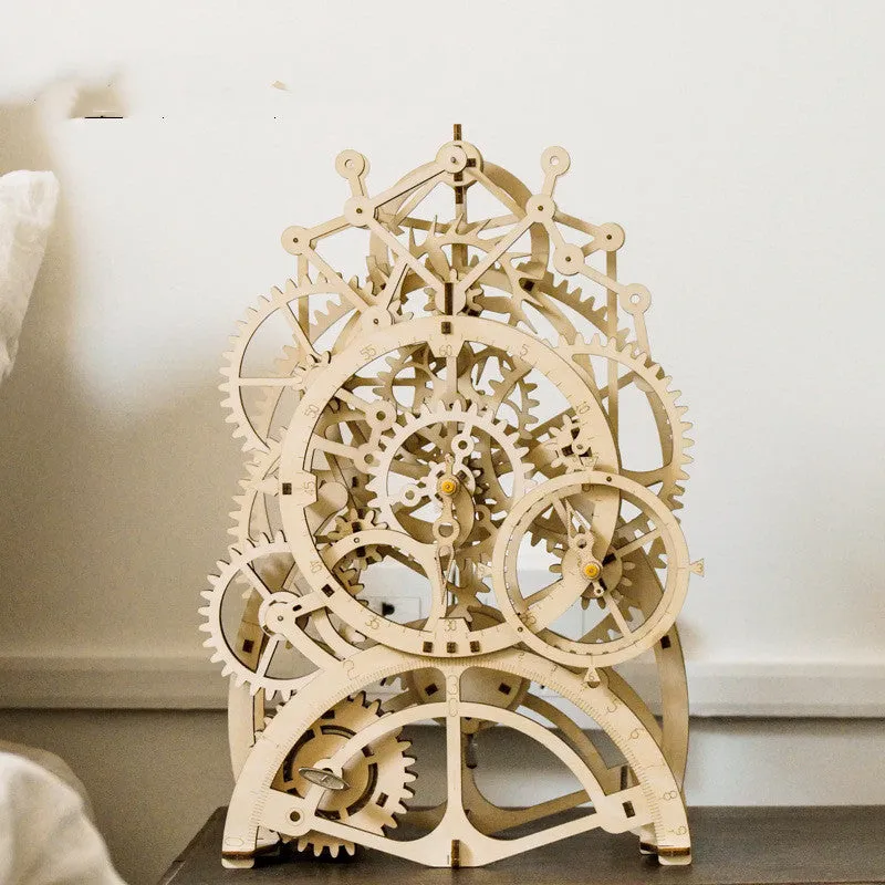 Wooden film projector 3D puzzle with hand crank and fully mechanical gear assembly