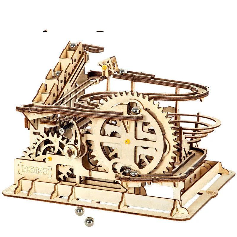 Wooden film projector 3D puzzle with hand crank and fully mechanical gear assembly