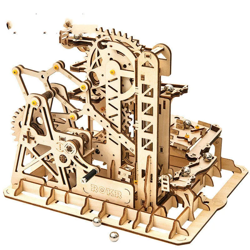 Wooden film projector 3D puzzle with hand crank and fully mechanical gear assembly