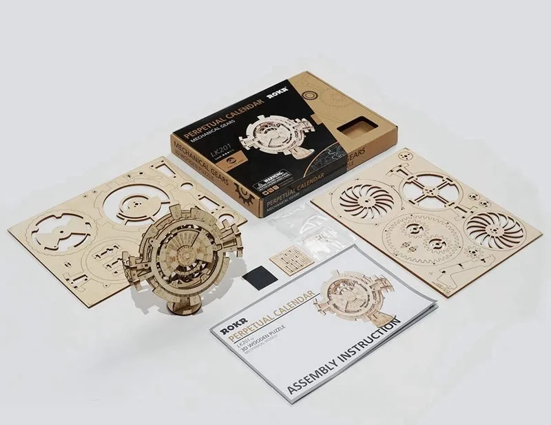 Wooden film projector 3D puzzle with hand crank and fully mechanical gear assembly