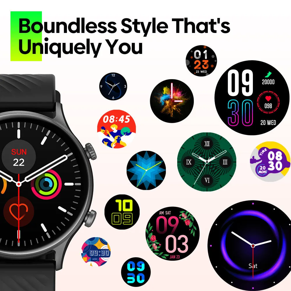 Smartwatch with Bluetooth fitness mode heart rate monitoring in black, also available in blue and pink