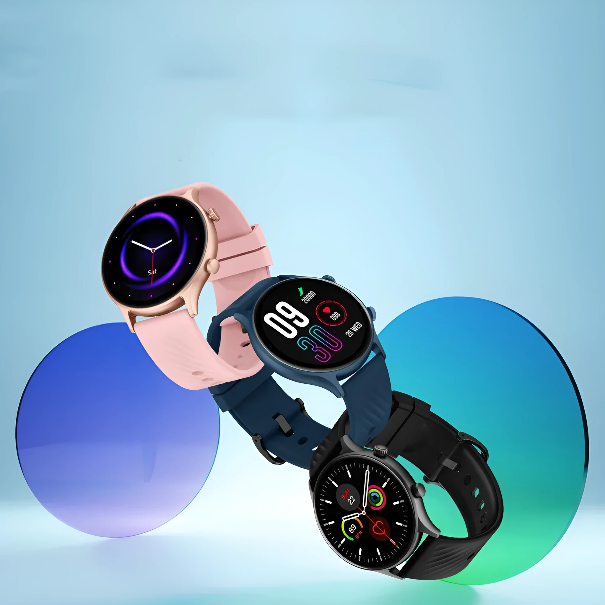 Smartwatch with Bluetooth fitness mode heart rate monitoring in black, also available in blue and pink