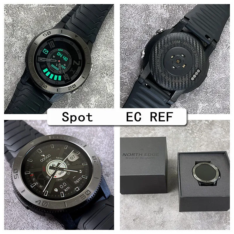 Black smart watch with 48mm dial GPS heart rate stress compass and 22mm band