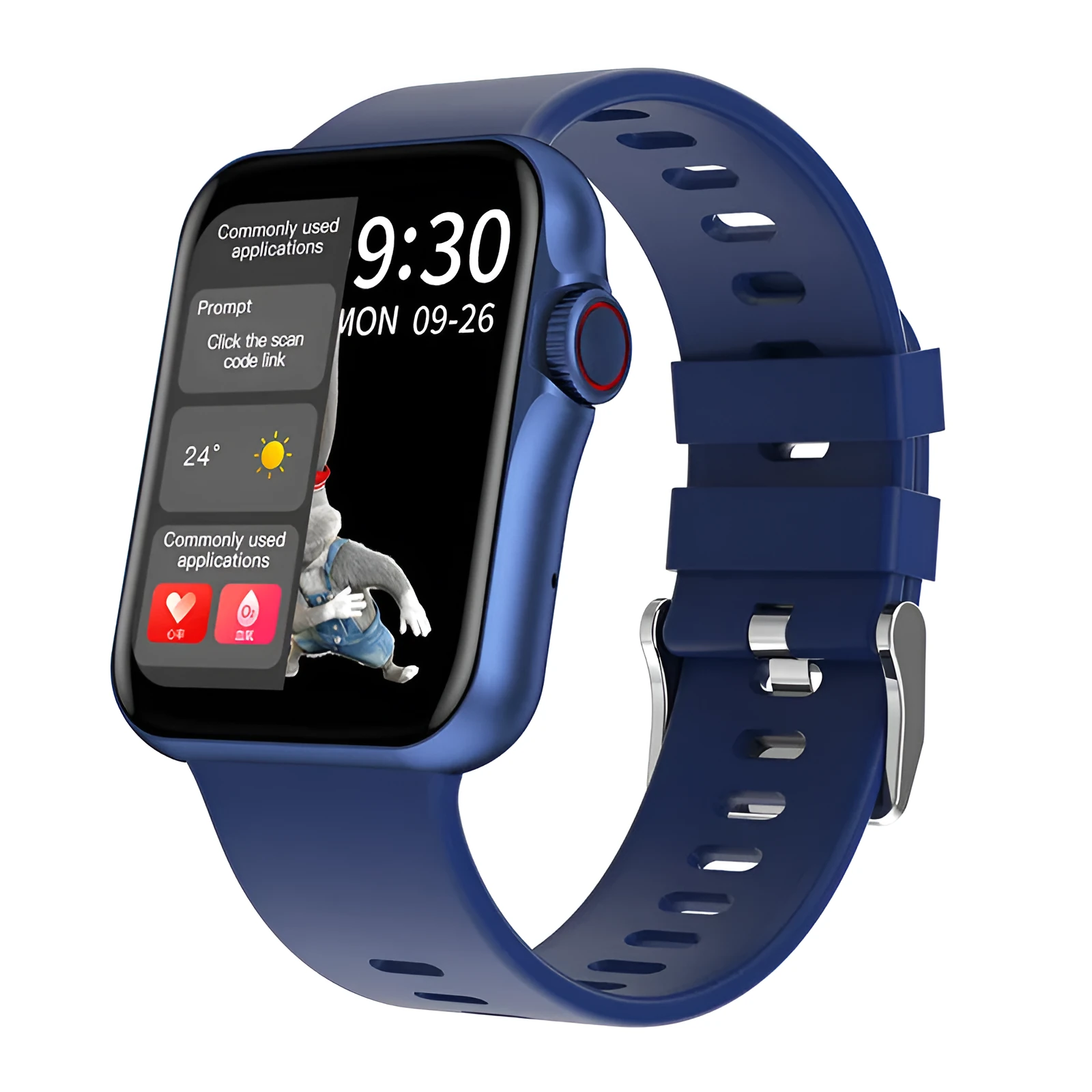D06 colour screen smart watch with liquid silicone strap on a wrist, showing split screen display.