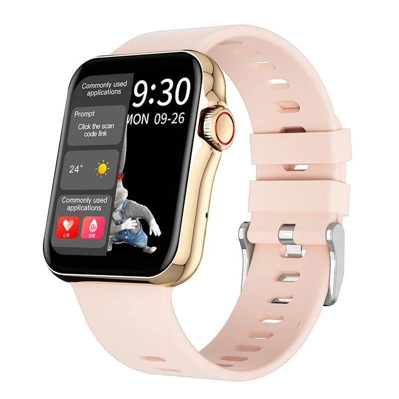 D06 colour screen smart watch with liquid silicone strap on a wrist, showing split screen display.