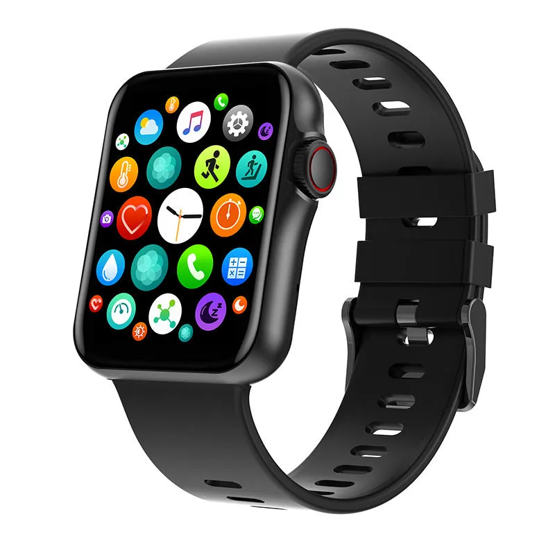 D06 colour screen smart watch with liquid silicone strap on a wrist, showing split screen display.