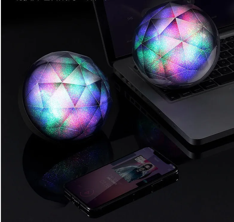 Compact LED seven-color Bluetooth speaker magic ball with colour-changing lights on a plain background