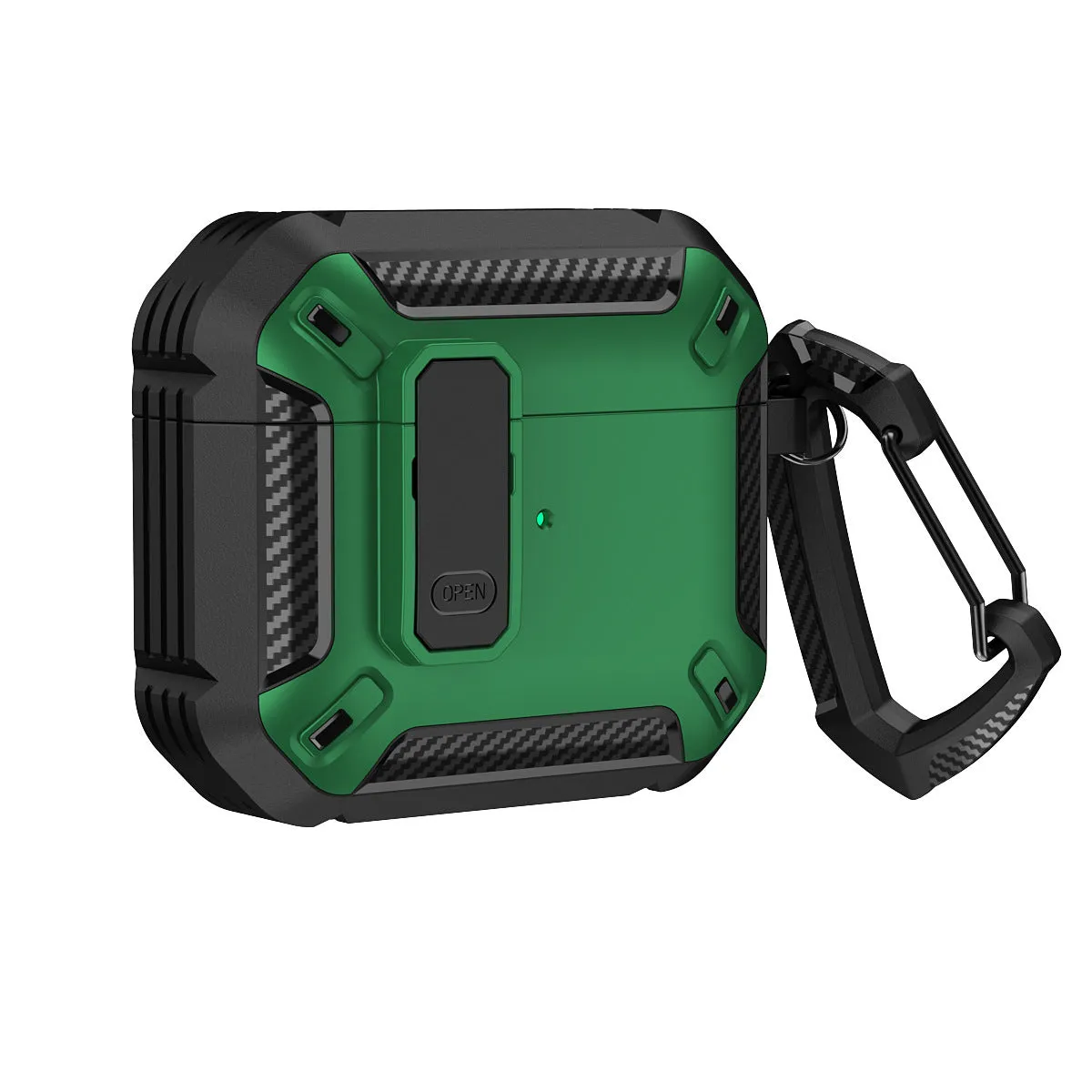 Two-tone plastic clamshell protective case for AirPods with hook clip attachment in multiple colour options
