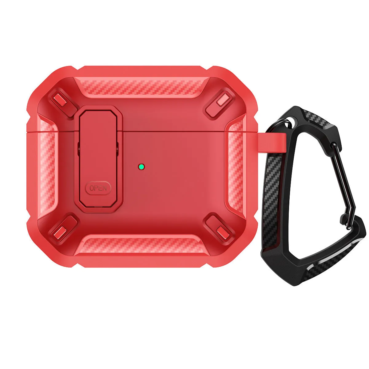Two-tone plastic clamshell protective case for AirPods with hook clip attachment in multiple colour options