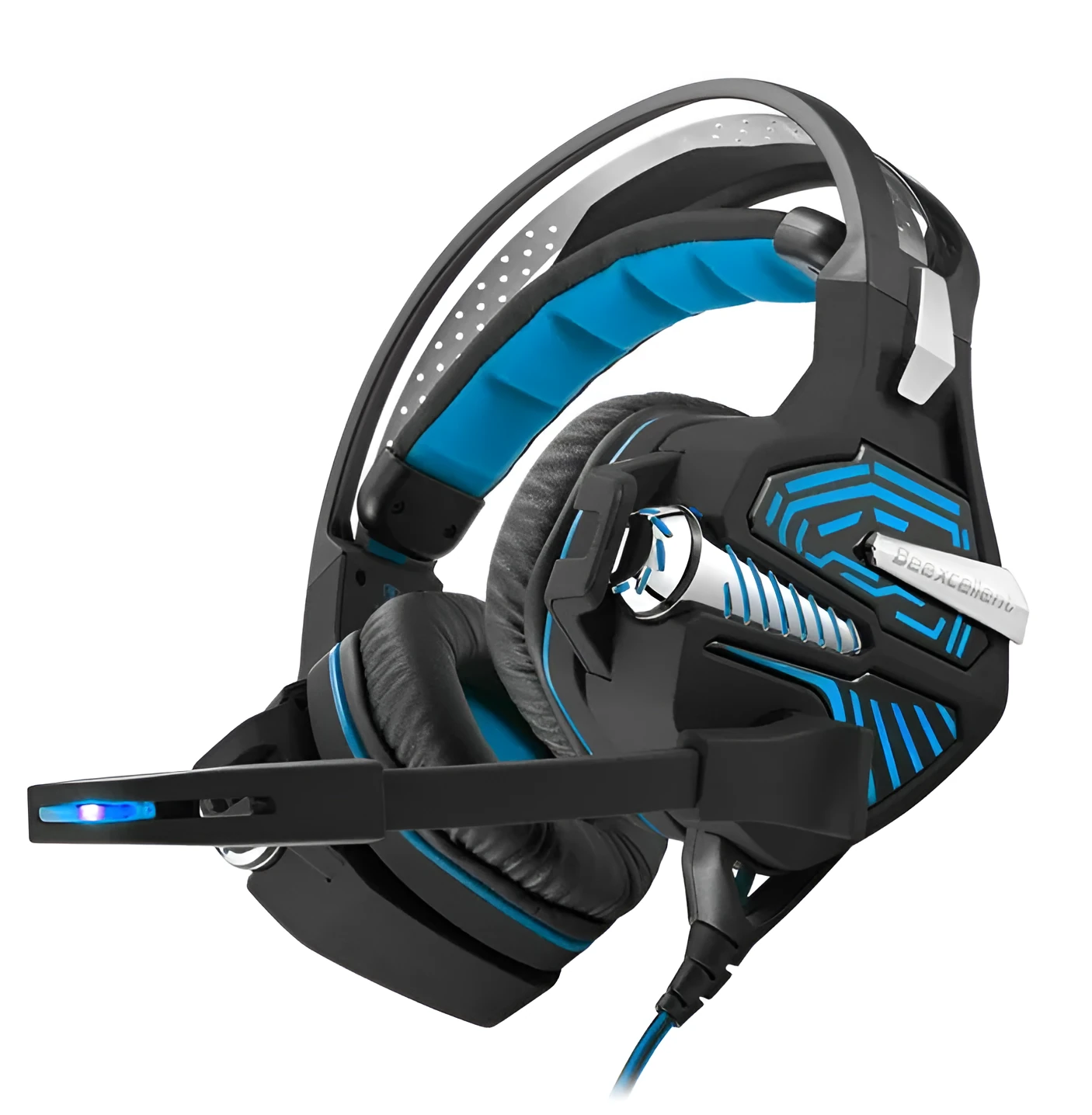 GS100 over-ear wired headphones in blue with padded ear cups and headband